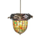 Meyda Lighting Greenbriar Oak 12" Antique Copper Inverted Pendant Light With Multi-Colored Shade Glass