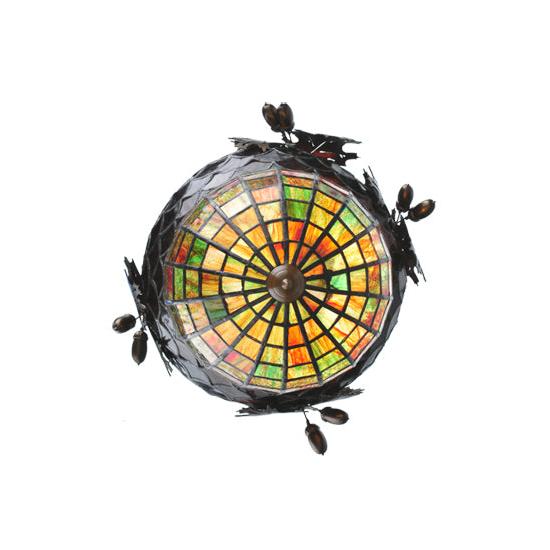Meyda Lighting Greenbriar Oak 12" Antique Copper Inverted Pendant Light With Multi-Colored Shade Glass