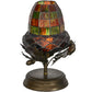 Meyda Lighting Greenbriar Oak 12" Antique Copper Mini Table Lamp With Autumn Green and Bark Brown Shade Glass