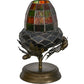 Meyda Lighting Greenbriar Oak 12" Antique Copper Mini Table Lamp With Autumn Green and Bark Brown Shade Glass