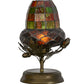 Meyda Lighting Greenbriar Oak 12" Antique Copper Mini Table Lamp With Autumn Green and Bark Brown Shade Glass
