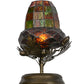 Meyda Lighting Greenbriar Oak 12" Antique Copper Mini Table Lamp With Autumn Green and Bark Brown Shade Glass