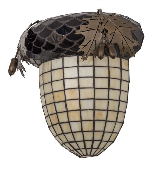 Meyda Lighting Greenbriar Oak 12" Antique Copper Wall Sconce With Beige and Brown Shade Glass