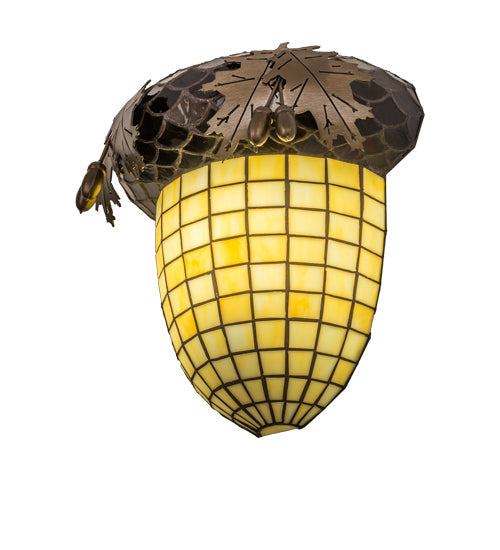 Meyda Lighting Greenbriar Oak 12" Antique Copper Wall Sconce With Beige and Brown Shade Glass