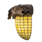 Meyda Lighting Greenbriar Oak 12" Antique Copper Wall Sconce With Beige and Brown Shade Glass