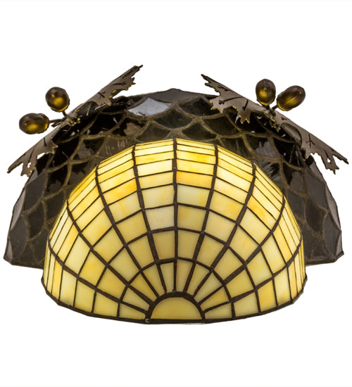 Meyda Lighting Greenbriar Oak 12" Antique Copper Wall Sconce With Beige and Brown Shade Glass