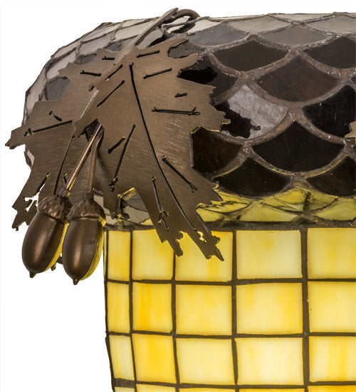 Meyda Lighting Greenbriar Oak 12" Antique Copper Wall Sconce With Beige and Brown Shade Glass