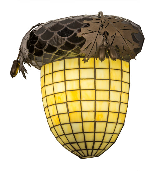 Meyda Lighting Greenbriar Oak 12" Antique Copper Wall Sconce With Beige and Brown Shade Glass