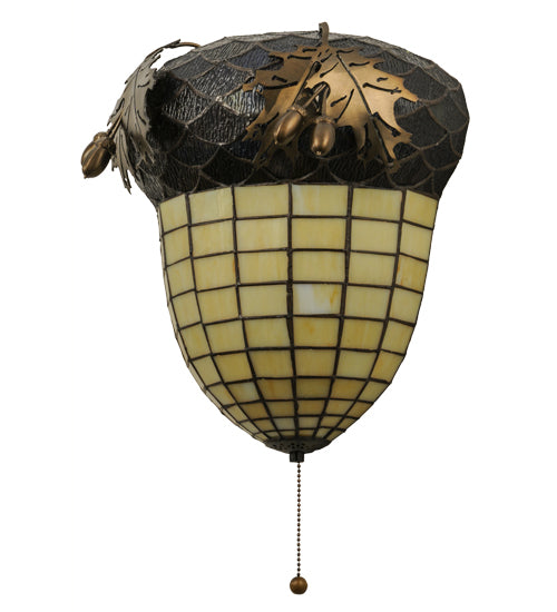Meyda Lighting Greenbriar Oak 13" 2-Light Antique Copper Wall Sconce With Amber and Beige Shade Glass