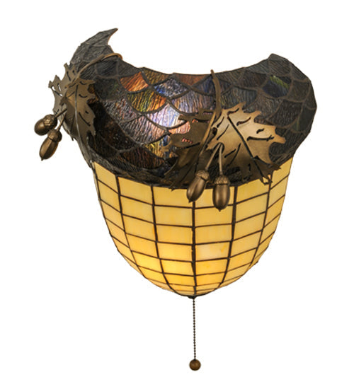 Meyda Lighting Greenbriar Oak 13" 2-Light Antique Copper Wall Sconce With Amber and Beige Shade Glass
