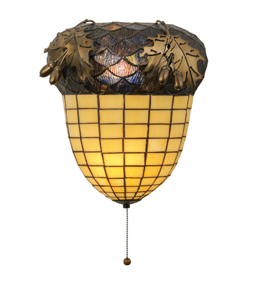 Meyda Lighting Greenbriar Oak 13" 2-Light Antique Copper Wall Sconce With Amber and Beige Shade Glass