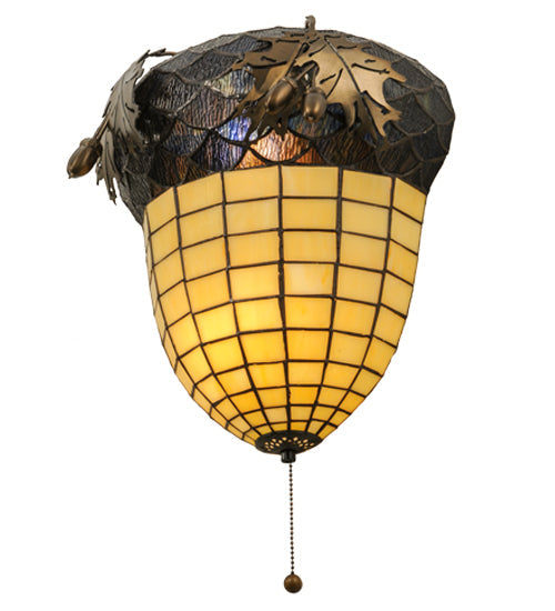 Meyda Lighting Greenbriar Oak 13" 2-Light Antique Copper Wall Sconce With Amber and Beige Shade Glass