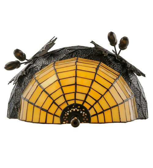 Meyda Lighting Greenbriar Oak 13" 2-Light Antique Copper Wall Sconce With Amber and Beige Shade Glass