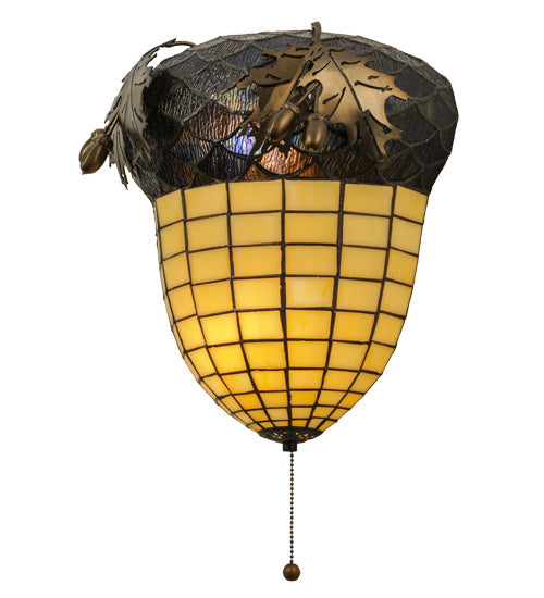 Meyda Lighting Greenbriar Oak 13" 2-Light Antique Copper Wall Sconce With Amber and Beige Shade Glass