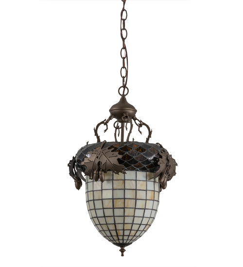 Meyda Lighting Greenbriar Oak 14" 2-Light Tyler Bronze Inverted Pendant Light With Autumn Beige & Bark Brown Shade Glass