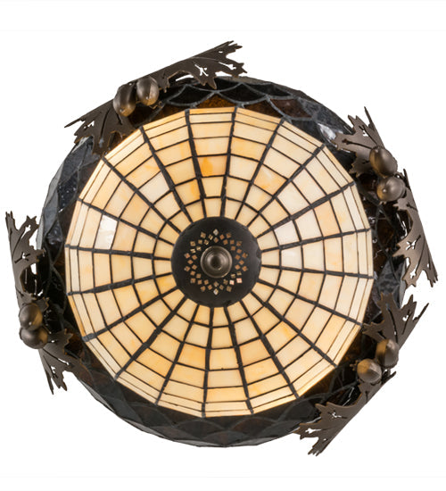 Meyda Lighting Greenbriar Oak 14" 2-Light Tyler Bronze Inverted Pendant Light With Autumn Beige & Bark Brown Shade Glass