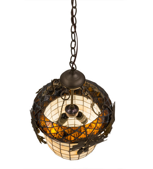 Meyda Lighting Greenbriar Oak 14" 2-Light Tyler Bronze Inverted Pendant Light With Autumn Beige & Bark Brown Shade Glass