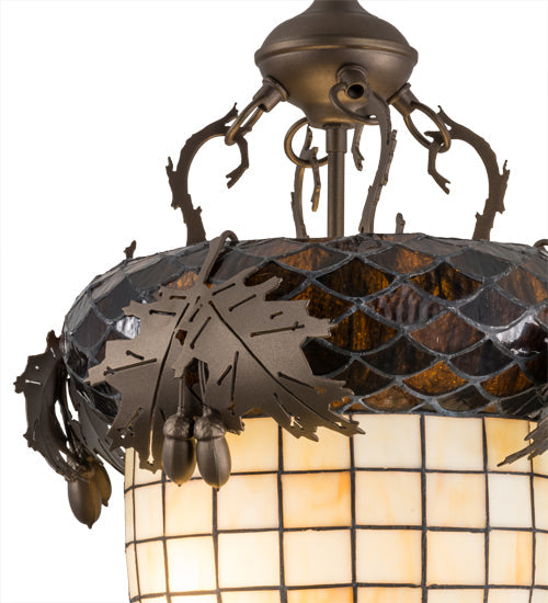 Meyda Lighting Greenbriar Oak 14" 2-Light Tyler Bronze Inverted Pendant Light With Autumn Beige & Bark Brown Shade Glass