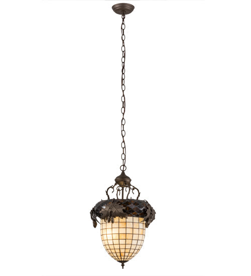 Meyda Lighting Greenbriar Oak 14" 2-Light Tyler Bronze Inverted Pendant Light With Autumn Beige & Bark Brown Shade Glass