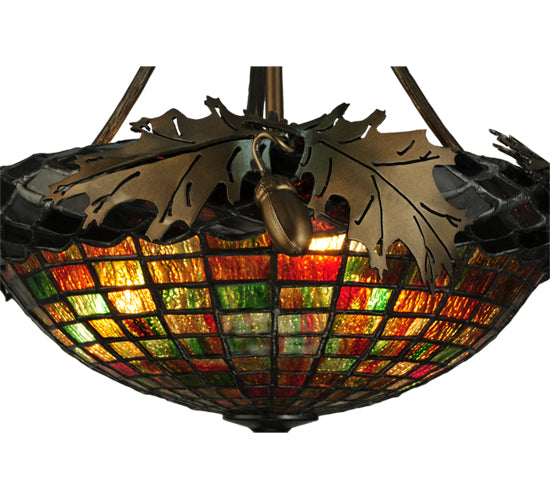 Meyda Lighting Greenbriar Oak 16" 3-Light Antique Copper Semi-flush Mount Light With Multi-Colored Shade Glass