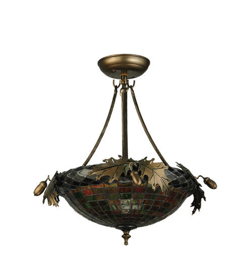 Meyda Lighting Greenbriar Oak 16" 3-Light Antique Copper Semi-flush Mount Light With Multi-Colored Shade Glass