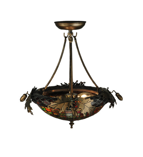 Meyda Lighting Greenbriar Oak 16" 3-Light Antique Copper Semi-flush Mount Light With Multi-Colored Shade Glass