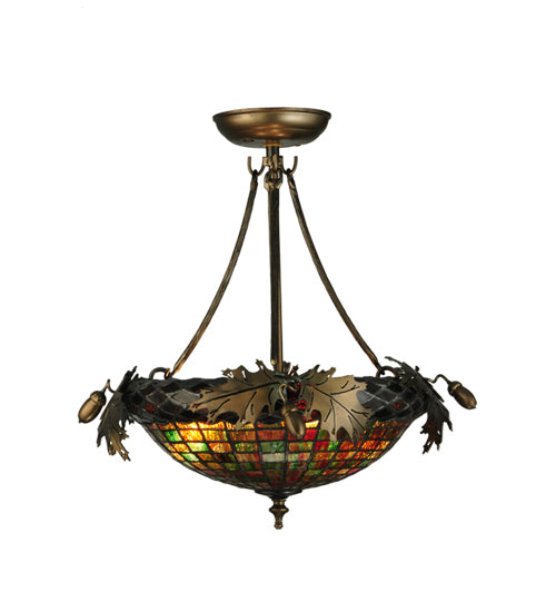 Meyda Lighting Greenbriar Oak 16" 3-Light Antique Copper Semi-flush Mount Light With Multi-Colored Shade Glass