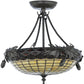 Meyda Lighting Greenbriar Oak 16" 3-Light Timeless Bronze Semi-flush Mount Ceiling Light With Beige and Bark Brown Shade Glass