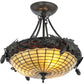 Meyda Lighting Greenbriar Oak 16" 3-Light Timeless Bronze Semi-flush Mount Ceiling Light With Beige and Bark Brown Shade Glass