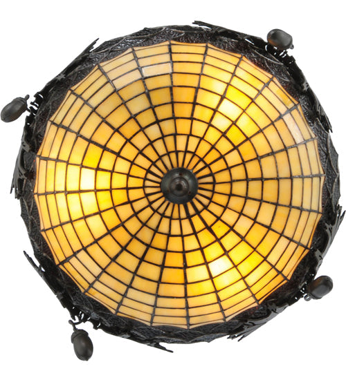 Meyda Lighting Greenbriar Oak 16" 3-Light Timeless Bronze Semi-flush Mount Ceiling Light With Beige and Bark Brown Shade Glass