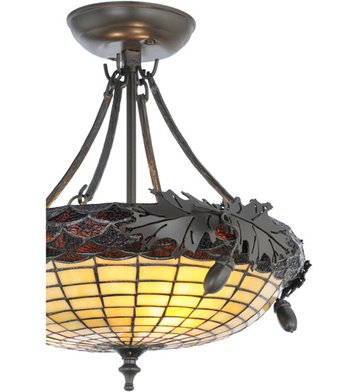 Meyda Lighting Greenbriar Oak 16" 3-Light Timeless Bronze Semi-flush Mount Ceiling Light With Beige and Bark Brown Shade Glass