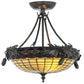 Meyda Lighting Greenbriar Oak 16" 3-Light Timeless Bronze Semi-flush Mount Ceiling Light With Beige and Bark Brown Shade Glass