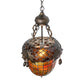 Meyda Lighting Greenbriar Oak 17" Antique Copper Inverted Pendant Light With Green & Brown Shade Glass
