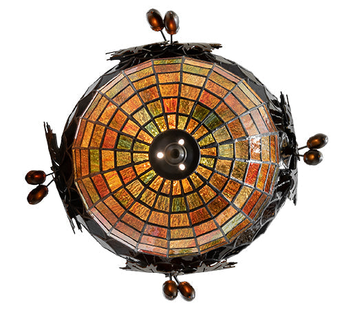 Meyda Lighting Greenbriar Oak 17" Antique Copper Inverted Pendant Light With Green & Brown Shade Glass