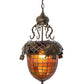 Meyda Lighting Greenbriar Oak 17" Antique Copper Inverted Pendant Light With Green & Brown Shade Glass