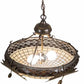 Meyda Lighting Greenbriar Oak 18" 2-Light Antique Brass Gloss Inverted Pendant Light With Bark Brown & Autumn Beige Art Shade Glass