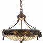 Meyda Lighting Greenbriar Oak 18" 2-Light Antique Brass Gloss Inverted Pendant Light With Bark Brown & Autumn Beige Art Shade Glass