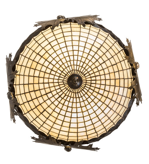 Meyda Lighting Greenbriar Oak 18" 2-Light Antique Brass Gloss Inverted Pendant Light With Bark Brown & Autumn Beige Art Shade Glass