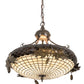 Meyda Lighting Greenbriar Oak 18" 2-Light Antique Brass Gloss Inverted Pendant Light With Bark Brown & Autumn Beige Art Shade Glass
