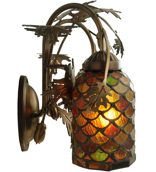 Meyda Lighting Greenbriar Oak 18" 2-Light Antique Copper Scallop Wall Sconce With Multi-Colored Shade Glass