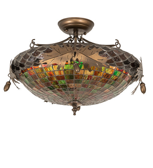 Meyda Lighting Greenbriar Oak 21" 2-Light Antique Copper Semi-flush Mount Light With Multi-Colored Shade Glass