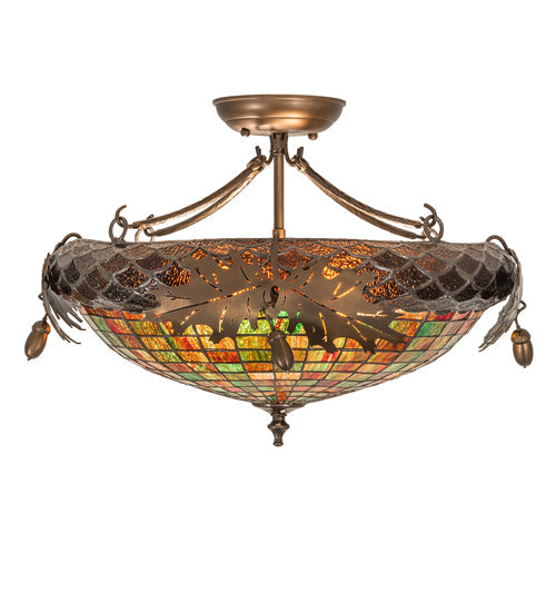 Meyda Lighting Greenbriar Oak 21" 2-Light Antique Copper Semi-flush Mount Light With Multi-Colored Shade Glass