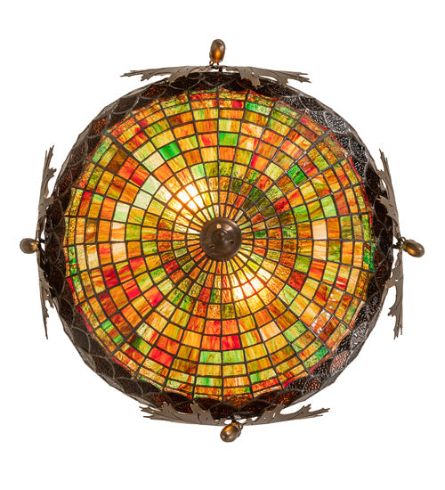 Meyda Lighting Greenbriar Oak 21" 2-Light Antique Copper Semi-flush Mount Light With Multi-Colored Shade Glass