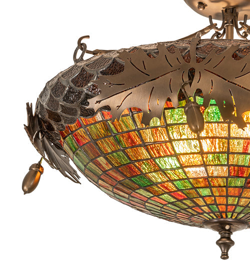Meyda Lighting Greenbriar Oak 21" 2-Light Antique Copper Semi-flush Mount Light With Multi-Colored Shade Glass