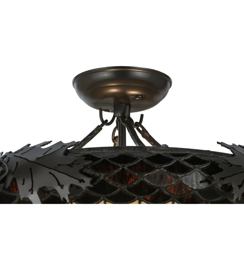 Meyda Lighting Greenbriar Oak 22" 2-Light Timeless Bronze Semi-flush Mount Ceiling Light With Autumn Beige and Bark Brown Shade Glass