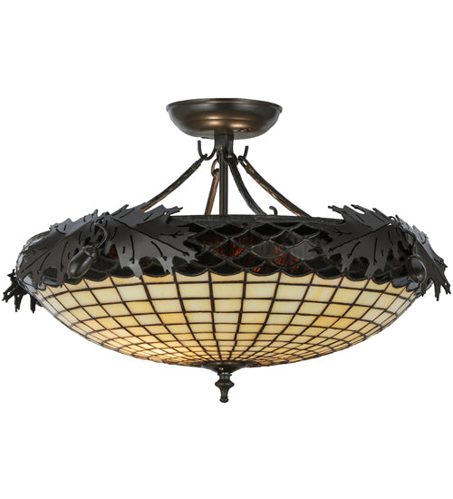 Meyda Lighting Greenbriar Oak 22" 2-Light Timeless Bronze Semi-flush Mount Ceiling Light With Autumn Beige and Bark Brown Shade Glass