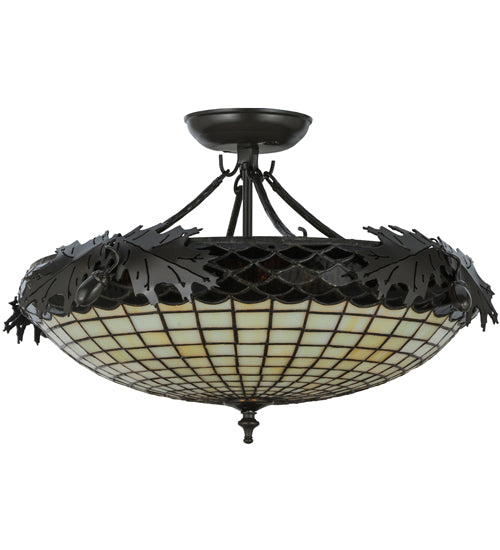Meyda Lighting Greenbriar Oak 22" 2-Light Timeless Bronze Semi-flush Mount Ceiling Light With Autumn Beige and Bark Brown Shade Glass