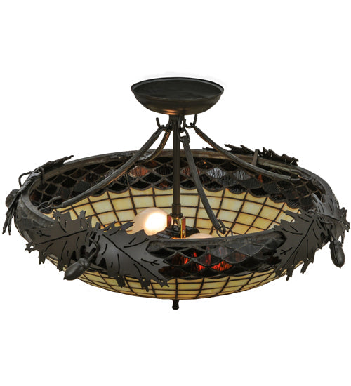 Meyda Lighting Greenbriar Oak 22" 2-Light Timeless Bronze Semi-flush Mount Ceiling Light With Autumn Beige and Bark Brown Shade Glass