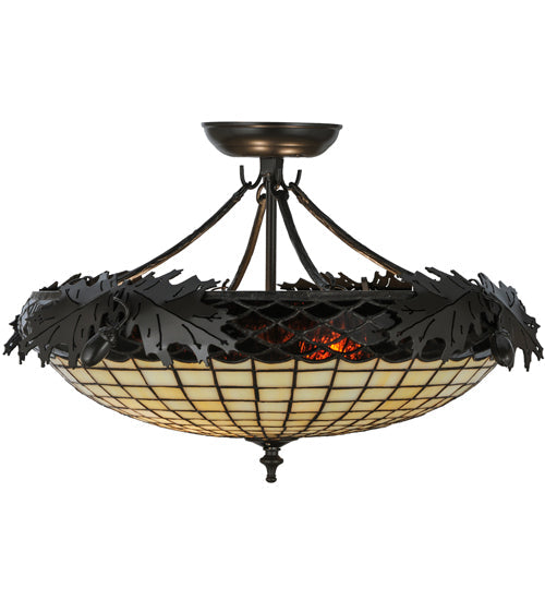 Meyda Lighting Greenbriar Oak 22" 2-Light Timeless Bronze Semi-flush Mount Ceiling Light With Autumn Beige and Bark Brown Shade Glass