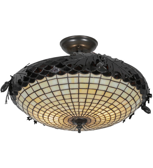Meyda Lighting Greenbriar Oak 22" 2-Light Timeless Bronze Semi-flush Mount Ceiling Light With Autumn Beige and Bark Brown Shade Glass